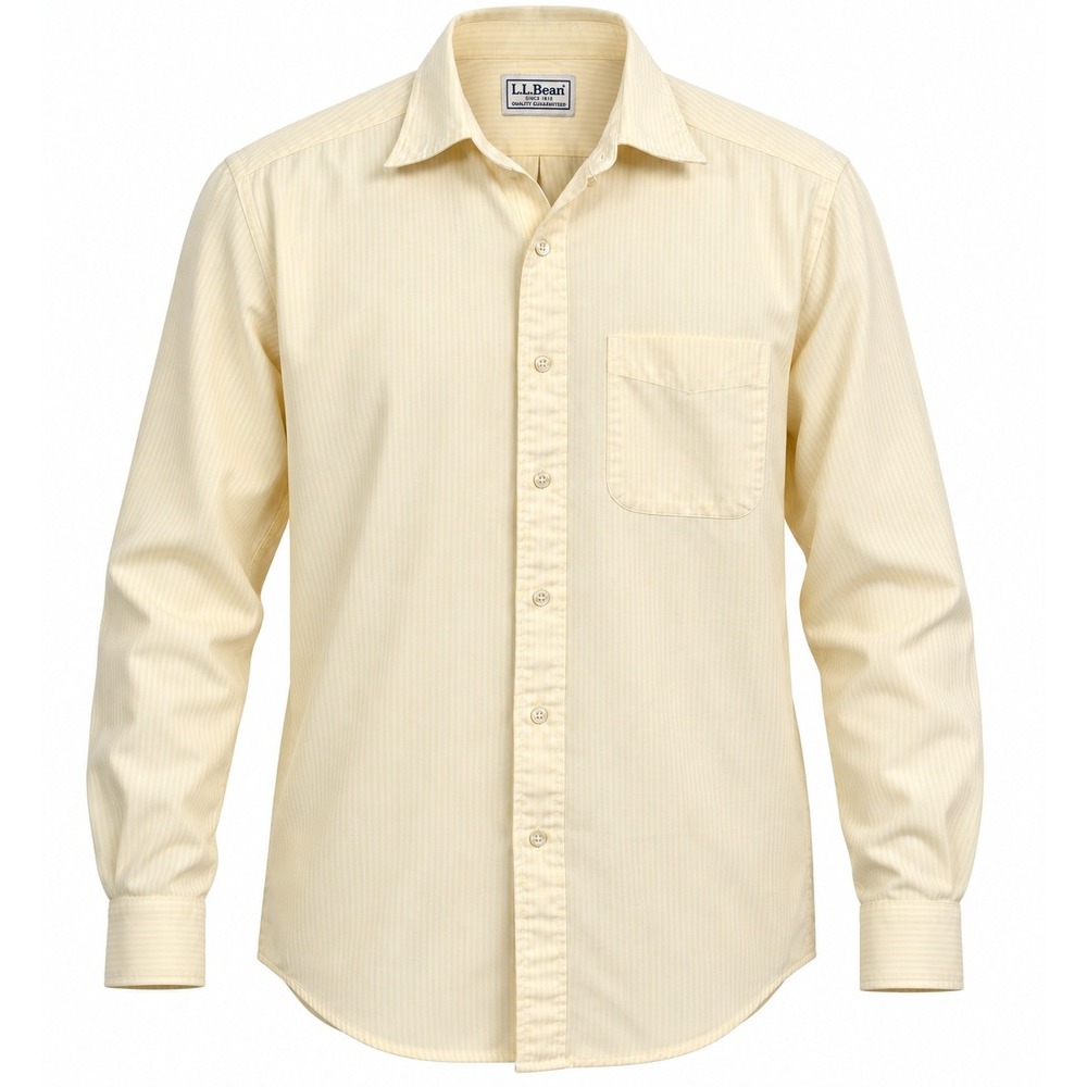 LL Bean Mens Yellow White Striped Button Down Shirt 15.5-33 Long Sleeve Cotton